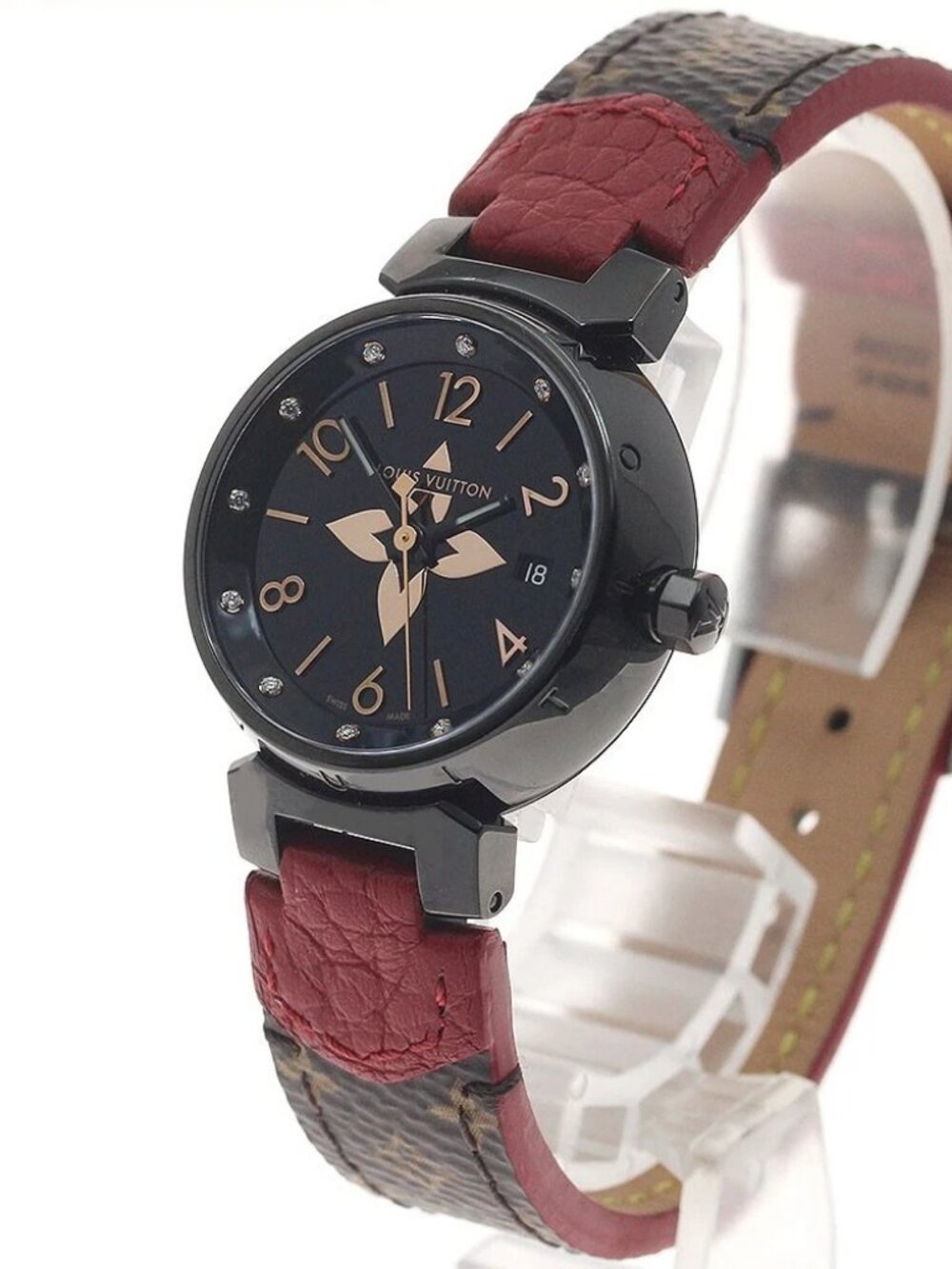 LOUIS VUITTON Tambour All Black PM QA047 12P diamond Quartz Ladies Watch_965933